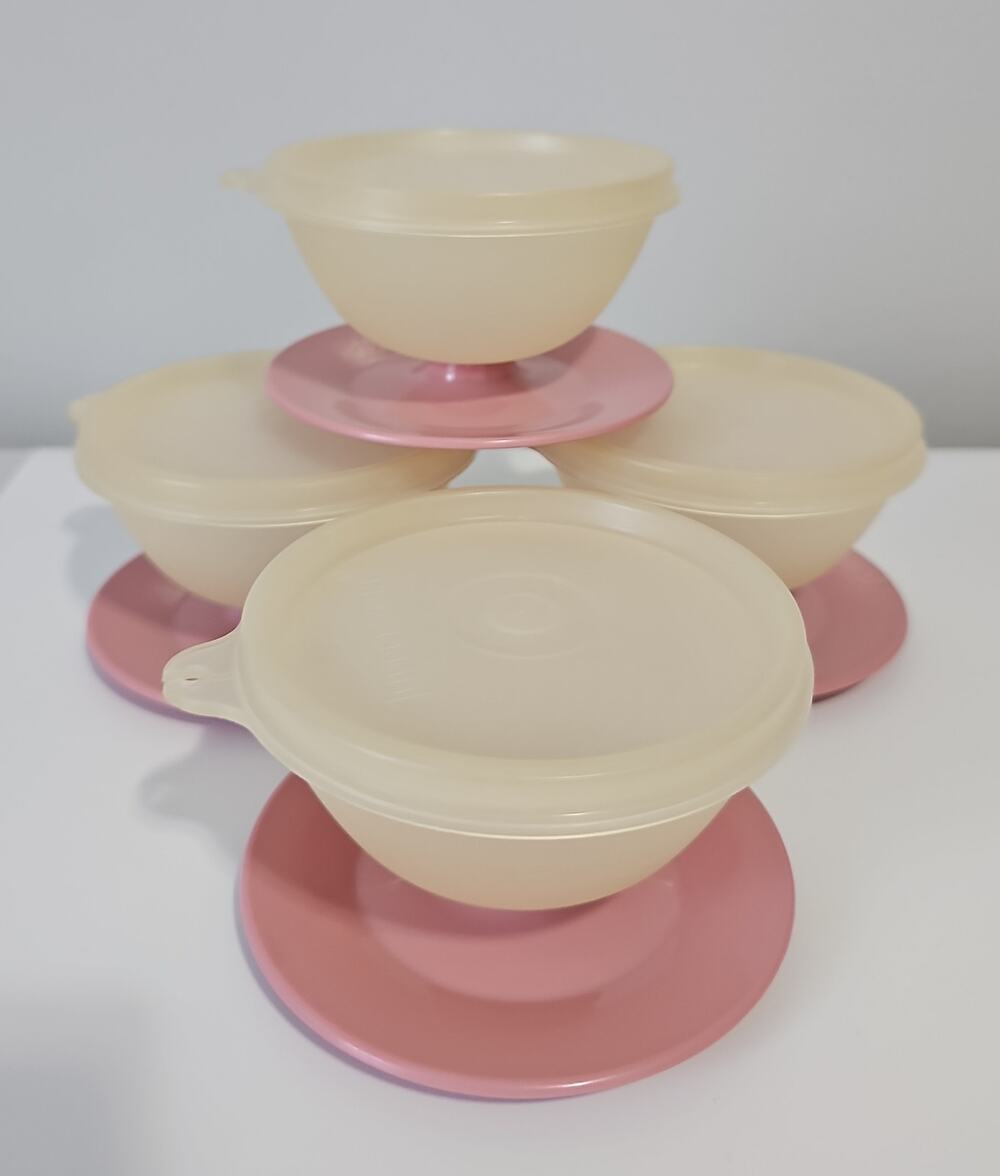Four Vintage Tupperware Parfait Cups 1986, 1985, Dessert Pudding Ice Cream